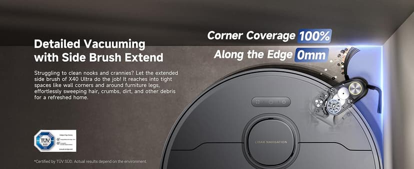 DREAME X40 Ultra Robotic Vacuum with Removable & Liftable Mop, 12,000Pa Suction, Side Brush Extensive Cleaning, 158°F Mop & Washboard Self Cleaning, Auto-Empty, Auto Refill, liftable Brushes