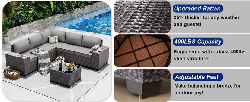 10 Pieces Patio Furniture Set with 2 Swivel Chairs Patio Furniture Outdoor Sectional Sofas with 55000 Gas Fire Pit Patio Conversation Set w/7 Cushions-Gary