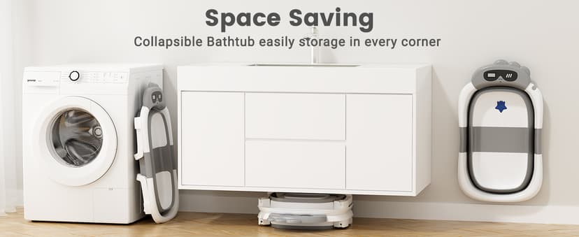 AVIDOR Baby Bathtub,Collapsible Bathtub for Newborn to Toddler,Durable Essential Infant Bath Tub,Portable Travel Baby Tub with Soft Bath Net,No-Slip Feet and Dinosaur Shaped (Grey)