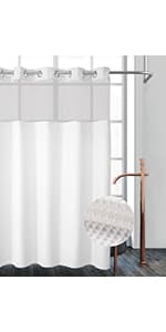 Heavyweight No Hooks Required Dotted Waffle Weave Shower Curtain with Snap in Liner - 71W x 74H,Hotel Grade,Spa Like Bath Curtain,Cream