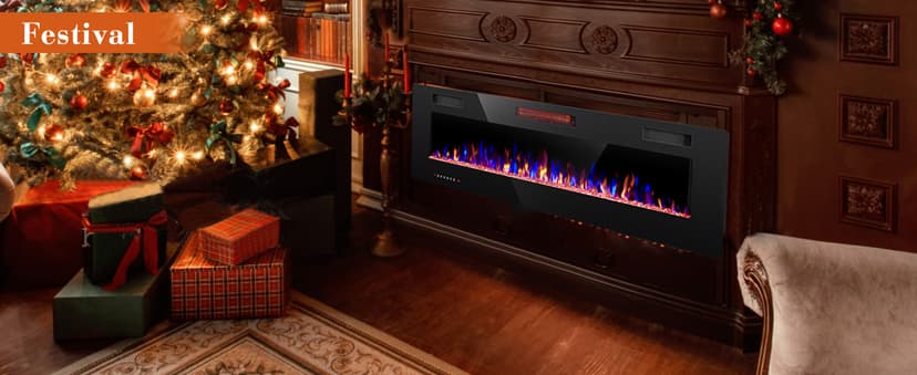 60" Electric Fireplace in-Wall Recessed and Wall Mounted 1500W Fireplace Heater and Linear Fireplace with Timer/Multicolor Flames/Touch Screen/Remote Control