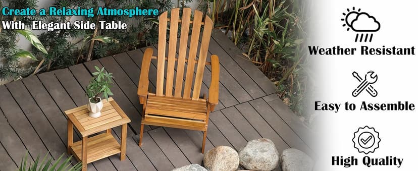 Double Adirondack Side Table, Weather-Resistant Rectangular End Table for Patio, Garden, Lawn, and Living Room. Ideal as a Stylish Indoor and Outdoor Side Table Companion, Natural