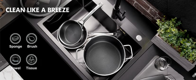 Wok, 13 Inch Hybrid Woks & Stir-fry Pans Nonstick, Non Toxic Stainless Steel Wok Pan with Lid, Dishwasher Induction Oven Broiler Safe, PFOA Free Cookware Non Stick