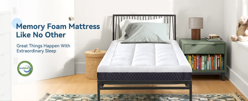 5 Inch Twin Mattress for Kids Adults Single Bed, Breathable Gel-Memory Foam Plus Pillowtop Mattress in a Box for Pressure Relief, CertiPUR-US Certified, Fiberglass-Free