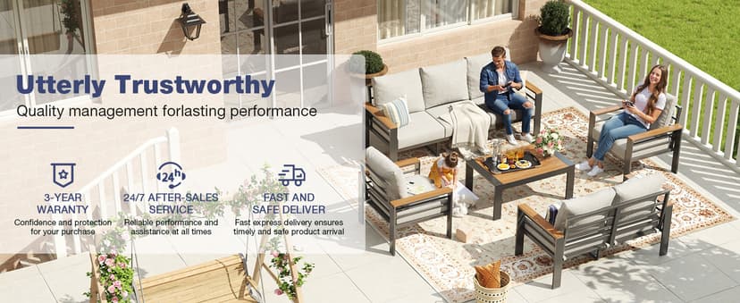 Aoxun Aluminum Patio Furniture Set 7 Seats, Oversized Outdoor Sectional with Washable Thick Cushions, Coffee Table and Waterproof Cover, Patio Conversation Sets for Porch, Balcony, Deck
