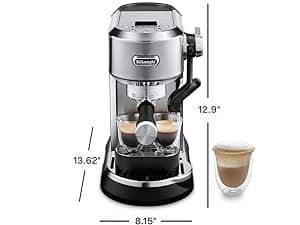 De'Longhi Dedica Maestro Plus Espresso Machine, Automatic Steam Wand, 3 Coffee Temp & Milk Foam Settings, 54oz Removable Tank, Easy-to-Clean Dishwasher-Safe Parts, Compact Stainless Steel Design