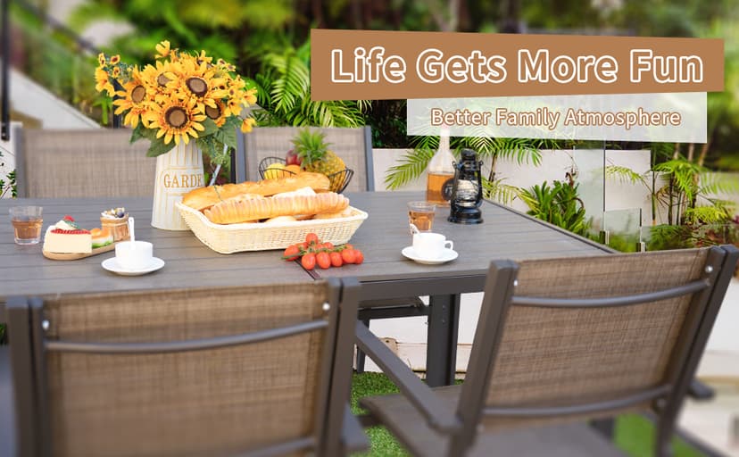 Devoko Patio Dining Table for 6 Outdoor Patio Table 59" x 35" Weather-Resistant Rectangular Table for Deck, Garden, Backyard