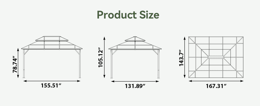 Aoxun 12'x10' Hardtop Gazebo, Aluminum Frame Permanent Pavilion with Curtains and Netting, Outdoor Polycarbonate Double Roof Canopy, Designed for Garden, Lawns, Patio, Brown