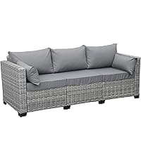 Rattaner 7-Piece Outdoor Furniture Sets Patio Furniture Set with 45-inch Fire Pit Patio Couch Outdoor Chairs 60000 BTU Propane Fire Pit Table with Non-Slip Cushions Waterproof Covers, Light Grey