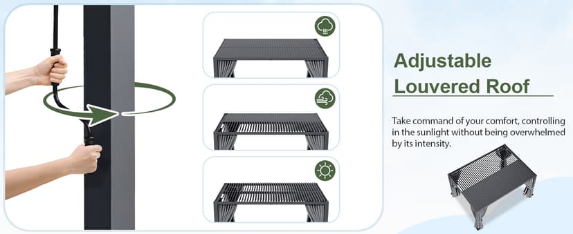 Aoxun Louvered Pergola 10' x 10' Outdoor Aluminum Pergola with Adjustable Top for Decks, Gardens and Backyards, Gray