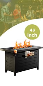 Ciays 42 Inch Gas Fire Pit Table, 60,000 BTU Propane Pits for Outside with Steel Lid and Lava Rock, 2 in 1 Firepit Table Gatherings Parties on Patio Deck Garden Backyard, Black