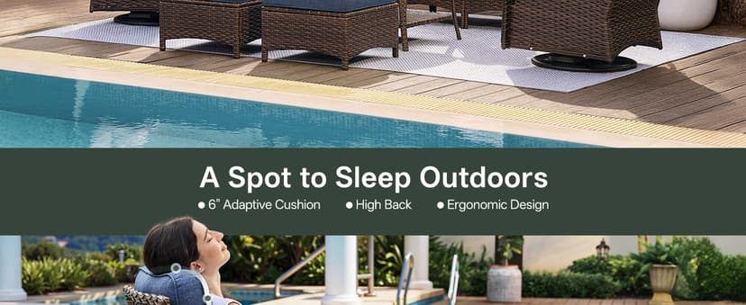 Patio Furniture Set with 6-Inch Thick Cushions, High Back Outdoor Swivel Rocker Chairs, Patio Couch and Ottomans, 6-Piece Easy Assembly Conversation Set for Porch Deck Pool Yard in Blue