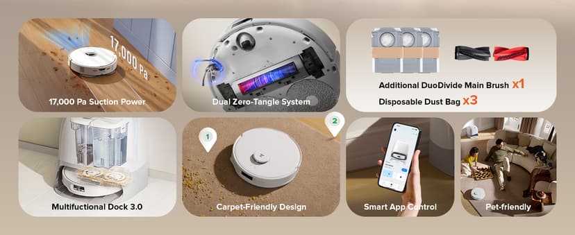 roborock Qrevo Curv S5X Robot Vacuum and Mop, 17000Pa Suction, Zero-Tangling Design, FlexiArm Side Brush, Smart Obstacle Avoidance, Self-Washing & Drying & Emptying for Carpet, Pet Hair, Hard Floor