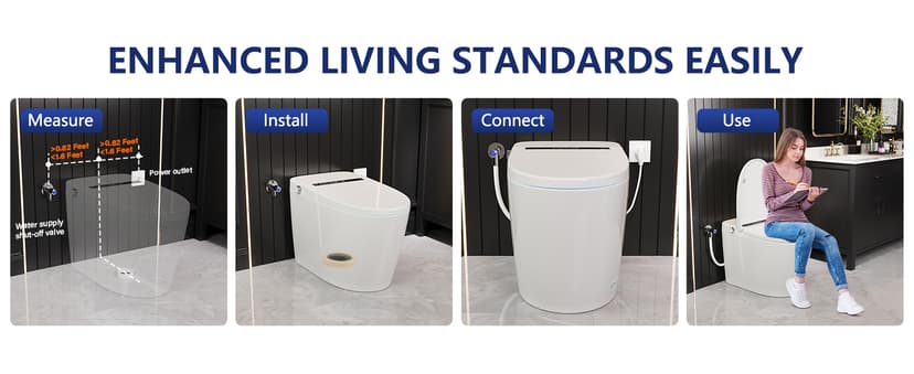 DeerValley Smart Bidet Toilet, One Piece Bidet Toilet for Bathrooms, Toilets with Auto Open/Close Lid, Heated Seat, Warm Dryer, Foot Sensor Operation, Night Light,Tankless Toilets with LED Display