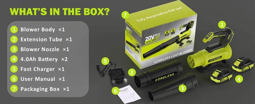 Leaf Blower Cordless with 2× 4.0Ah Batteries and Charger, 560CFM & 180MPH Lightweight Leaf Blower, 2 Speed Electronic Control, 20V Electric Blower for Driveway, Lawn & Yard Care