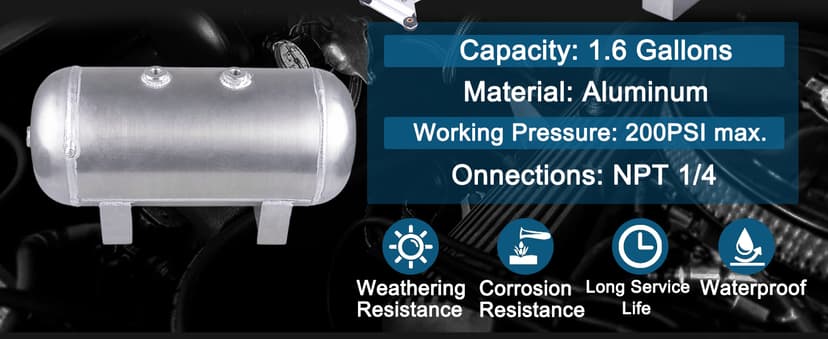 150 PSI Air Compressor with 1.6 Gallon Air Tank Aluminum Air Compressor Onboard System 12V 1/4NPT for Train Truck Trailer Train Auto Air Lift Suspension Heavy Duty Air Horn Compressor