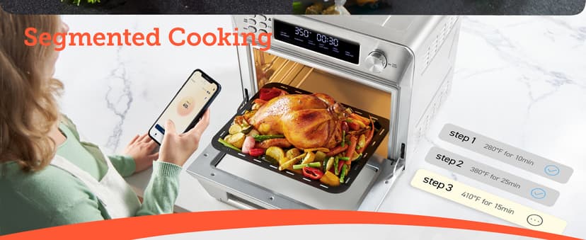 COSORI Smart 12-in-1 Air Fryer Toaster Oven Combo, Airfryer Convection Oven Countertop, Bake, Roast, Reheat, Broiler, Dehydrate, 75 Recipes & 3 Accessories, 26QT, Silver-Stainless Steel