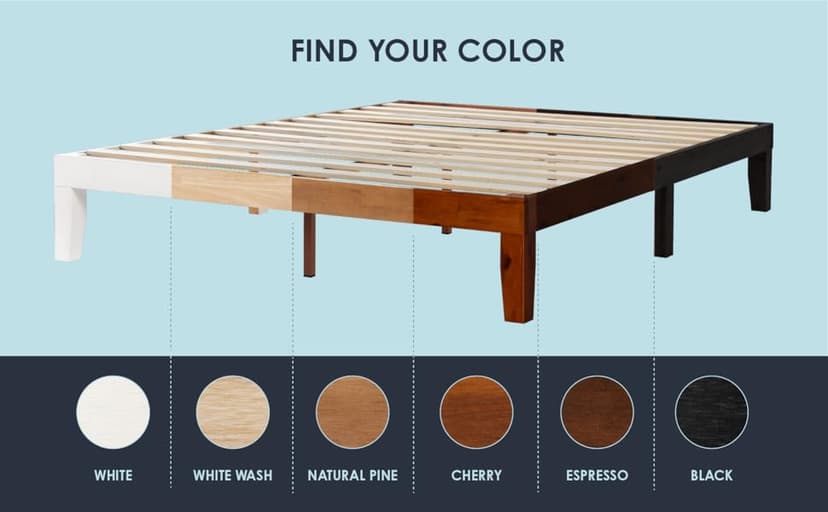 Mellow Naturalista Classic - 12 Inch Solid Wood Platform Bed with Wooden Slats, No Box Spring Needed, Easy Assembly, Queen, Pine