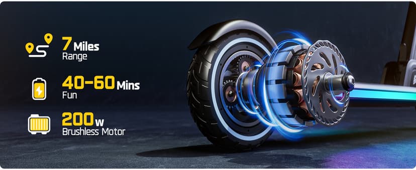 FanttikRide T9 Apex Electric Scooter for Kids 4.3-5.6 ft, 200 W Motor, LED Colorful Lights with Bluetooth Music Speaker, 7/10/12 MPH Digital Display, Adjustable Height, Foldable, Up to 40 mins