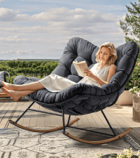 YITAHOME Wicker Rocking Egg Chair, Outdoor Patio Rocking Chair with 5.9in Thick Cushion, 250lb Capacity, Anti-Slip, All-Weather Resilient Egg Lounger Chair for Indoor & Outdoor, Grey(1 Pack only)