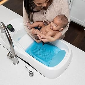 4moms Cleanwater Tub, 3-in-1 Grow-with-Me Baby Bathtub with Digital Thermometer for Newborns to Toddler, Assembled in The USA