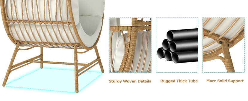 Egg Chair Outdoor Indoor, Oversized Rattan Chair with Thicken Cushion, 350LBS Capacity Wicker Patio Lounge Chair, Basket Chair for Living Room Balcony Porch Backyard, Beige