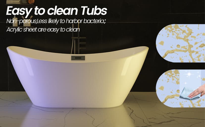 59" Acrylic Freestanding Bathtub, Free Standing Soaking Tub, Freestanding Tub with Overflow and Matte Silver Drain, Modern Bathtub for Bathroom, Hotel, Easy to Install, CUPC Certified, Black, Sky