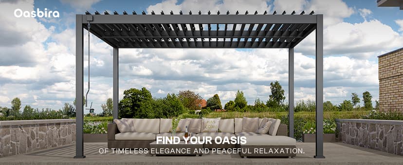 Louvered Pergola, 10 x 13 Aluminum Pergola, Outdoor Modern Design with Adjustable Roof and Hidden Drainage System, Durable for Gardens, Patios, Garden Yard, Deck (Dark Gray, 10x13)