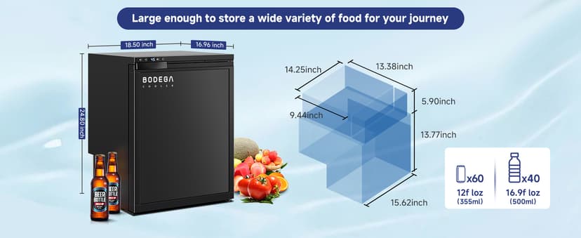 BODEGACOOLER 12 Volt Refrigerator, RV Refrigerator APP Control, 65L(2.3cu.ft.) RV Fridge Freezer, Car Refrigerator with Lock, (4℉-46℉) Travel Compressor Cooler 12/24V DC for Truck, RV, Camping