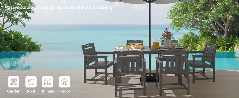 HDPE Outdoor Dining Set 7-Piece Patio Table and Chairs with Umbrella Hole, All-Weather Patio Dining Set for 6, Durable Patio Furniture Set for Backyard, Garden, Lawn & Poolside, Grey