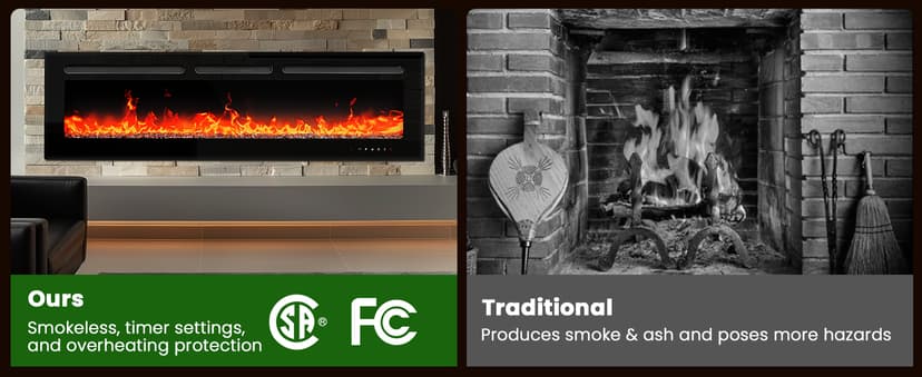 Silonn 50″Smart Electric Fireplace Heater with App & Remote Control, 5300 BTU Heat Output, Ultra-Slim Wall-Mounted or Recessed Electric Fireplace Inserts with Timer, 20 Flame Colors,WiFi Enabled