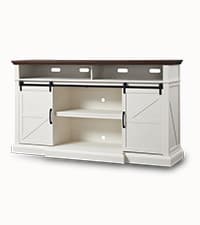 Farmhouse TV Stand for 80 Inch TVs, 38" Tall Entertainment Center w/Storage Cabinets and Sliding Barn Door, Media Console Cabinet w/Soundbar & Adjustable Shelves for Living Room, 69inch (White)