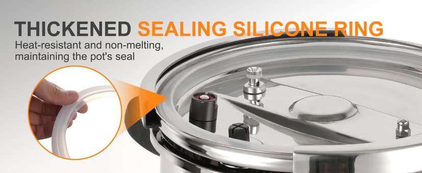 Pressure Cooker 10 QT, Stainess Steel Pressure Canner 10 Quart, Explosion-Proof Cookware, Rotating Lock/Unlock Lid, One-handed lid opening, Thickened Silicone Ring And Anti-scald Handle, Silver