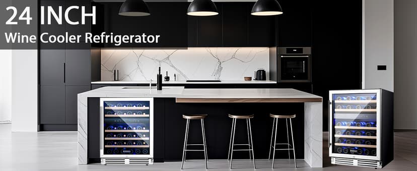 BODEGA 24 Inch Wine Cooler Refrigerator, 46 Bottle Dual Zone Wine Fridge with Double-Layer Tempered Glass Door,wine refrigerator with Temperature Memory Function, Built-in or Freestanding wine cooler.