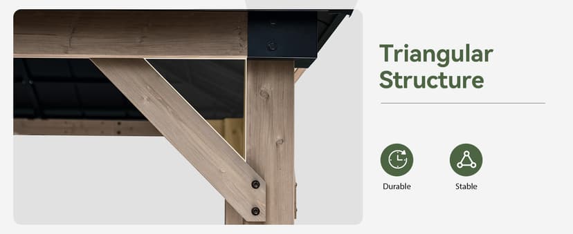 Aoxun 12' x 16' Outdoor Wood Gazebo, Hardtop Gazebo Permanent Wooden Pavilion with Galvanized Steel Gable Roof, for Patio, Garden, Deck, Cedar Wood