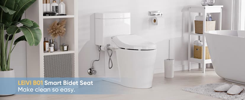 LEIVI Smart Bidet Toilet Seat with Wireless Remote and Side Panel, Multiple Spray Modes, Adjustable Heated Seat, Warm Water and Air Dryer, Auto LED Nightlight, Elongated