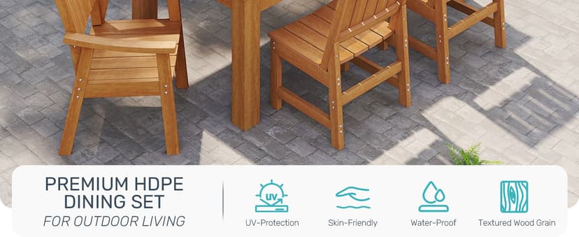 ZHUSI Patio Table and Chairs Set, Outdoor Table and Chairs,HDPE Outdoor Dining Set with Umbrella Hole for Backyard, Poolside