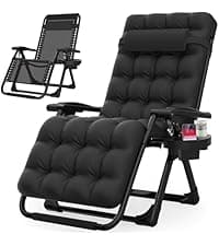 Suteck Zero Gravity Chair, Reclining Camping Lounge Chair w/Removable Cushion, Upgraded Lock and Cup Holder, Reclining Patio Chairs Folding Recliner for Indoor and Outdoor