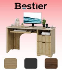 Bestier Computer Desk with Keyboard Tray, 55 inch Office Desk with Power Outlet, Modern Home Office Desk with File Drawer (Natual Oak, 55" W with Single-Sided Drawers)