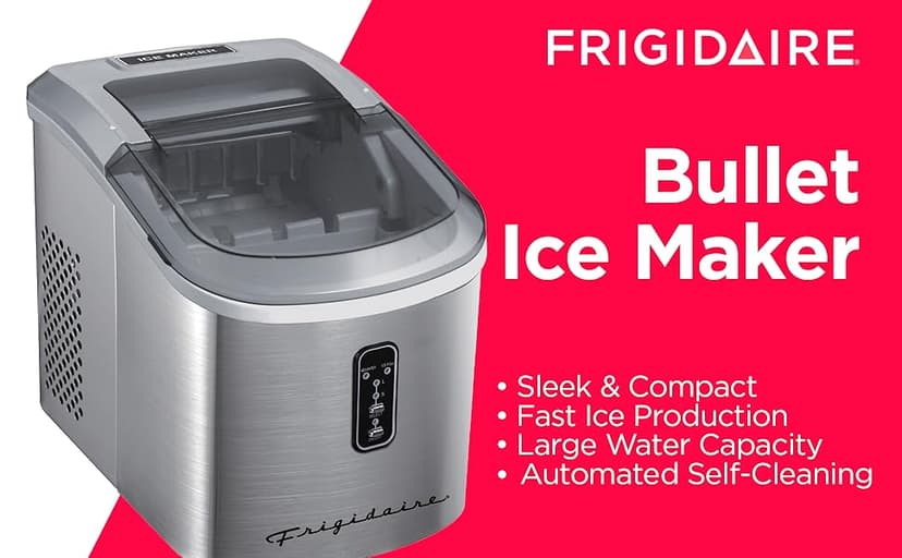 Frigidaire EFIC103-AMZ-SC Counter Top Maker with Over-Sized Ice Bucket, Stainless Steel, Self Cleaning Function, Heavy Duty, Stainless