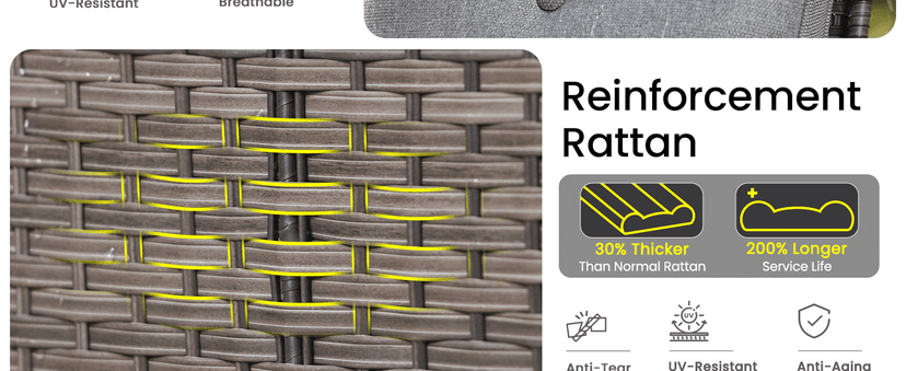 ovios 5 Pieces Patio Furniture Set, Outdoor Wicker Sofa with Swivel Chairs, Coffee Table, All Weather High Back Rattan Loveseat Couch with Comfy Cushions, Dark Grey