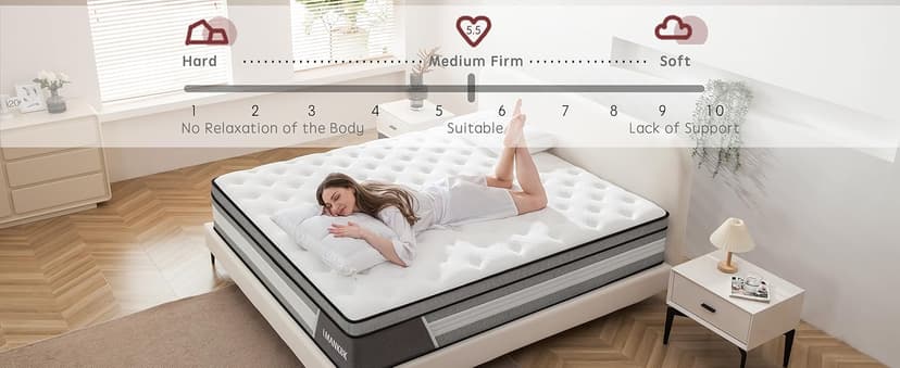 Queen Mattress, 14 Inch Innerspring Hybrid Mattresses in a Box with Gel Memory Foam, Individually Wrapped Encased Coil Pocket Spring Mattress, Pressure Relief, Medium Firm Support,60"*80"*14"…