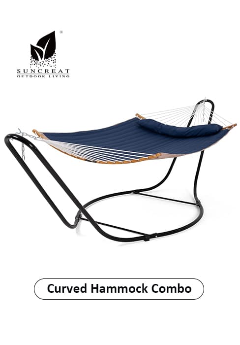 SUNCREAT Portable Outdoor Hammock with Stand, Heavy Duty Hammock with Carrying Bag, Soft Pillow, Balance Ropes, Dark Blue