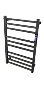 8-Bar Heated Towel Rack - Slim Design, Quick Heating, Adjustable Temperature, 24-Hour Timer - Brushed Stainless Steel - Ideal for Hot Towels in Bathroom