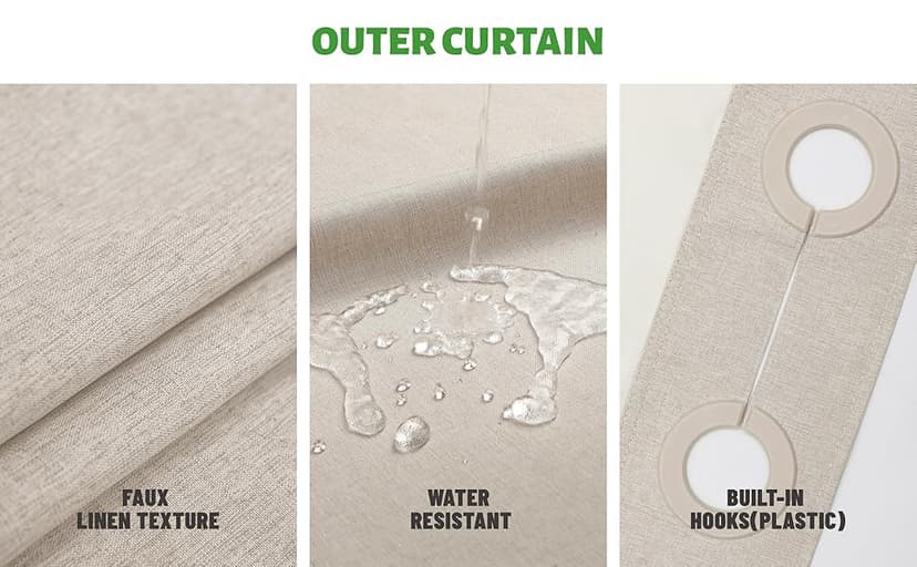 No Hooks Polyester Textured Shower Curtain with Snap-in Fabric Liner Set, Hotel Luxury Decor Shower Curtains for Bathroom with See Through Top Window, Waterproof & Washable, 71Wx74H, Cream