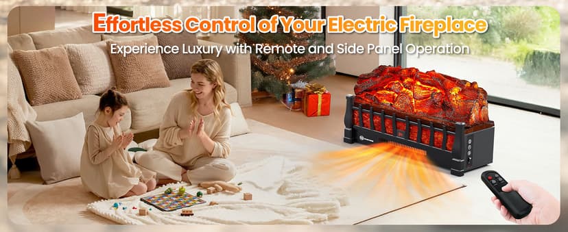 Electric Fireplace Logs Inserts Heater with Infrared Remote, 24 H Timer, 5 Flame Brightness, Thermostat, Overheating Protection for Home & Office