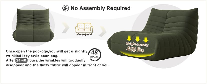 Bean Bag Chairs for Adults, BeanBag Reading Chair Memory Foam Couch, Floor Chair Soft Teddy Material, Comfy Reading Nook Chairs for Bedroom Living Room Office (Green)