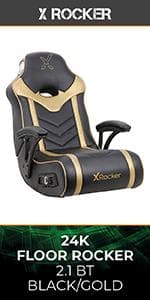 X Rocker Gamma Recliner Gaming Chair, 2.1 Bluetooth Audio System, Headrest Mounted Speakers, Built-in Footrest and Cupholder, 718001, 34.84" x 39.37" x 30.31", Black