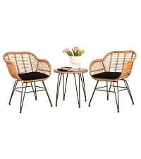 3 Piece Outdoor Wicker Furniture Bistro Set, Rattan Chairs Conversation Sets Wicker Patio Furniture for Balcony Poolside Backyard, Yellow/Beige