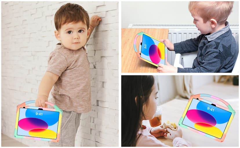 Adocham Kids Case for New iPad (A16) 11th Generation 11 Inch 2025/10th Generation 10.9 Inch 2022 Built-in Stand Handle,Lightweight Shockproof Silicone Kids Cover for iPad 10th/11th Gen (Rainbow)